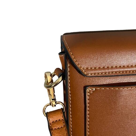 Brown Faux Leather Square Camera Messenger Crossbody Bag Women - Picture 9 of 12